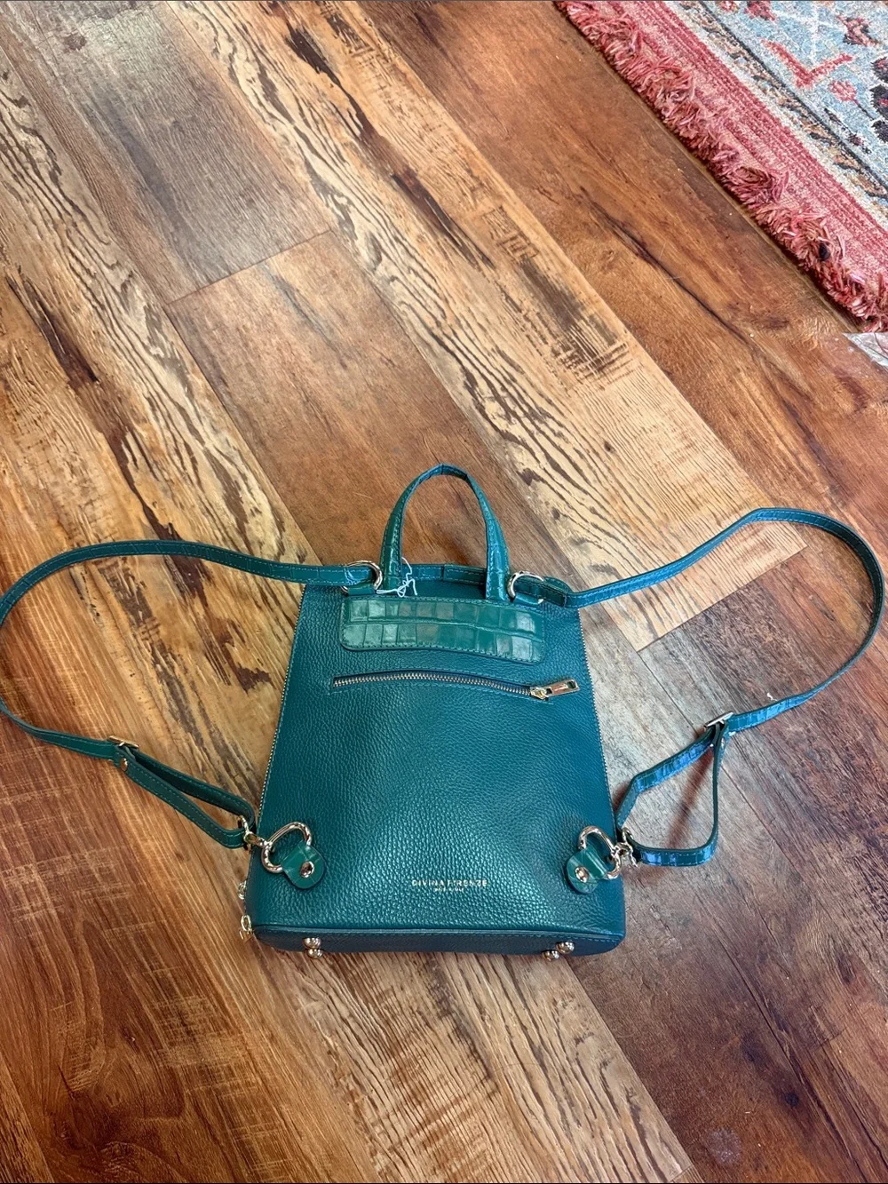 Green Croc-Texture Leather Backpack for Men
